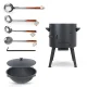 Set - Feuerofen - KasanoFF, 12 Liter, Ø 40 cm + Gusseisenkasan, runder Boden, Ø 42,5 cm, 12 l + Schaumlöffel: 2 Stk. + Schöpfkelle + Spachtel aus Holz