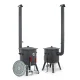 Utschak Feuerofen Ø 44 cm + Gusseisen-Kasan 16 l, Ø 46,5 cm, runder Boden + Küchenzubehör, Usbekischer Kochtopf aus Gusseisen
