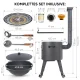 Utschak Feuerofen Ø 44 cm + Gusseisen-Kasan 16 l, Ø 46,5 cm, runder Boden + Küchenzubehör, Usbekischer Kochtopf aus Gusseisen
