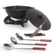 Kasan aus Gusseisen, Aluminiumdeckel, flacher Boden, Ø 42,5 cm, 12 l + Untersetzer + Dreibein + Küchenzubehör