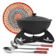 Kasan aus Gusseisen, Aluminiumdeckel, runder Boden, Ø 36,7 cm, 10 l + Ständer + Lagan Ø 32 cm + Küchenzubehör