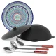 Kasan aus Gusseisen, Aluminiumdeckel, flacher Boden, Ø 46,5 cm, 16 l + Untersetzer + Lagan Ø 37 cm + Küchenzubehör