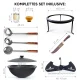 Kasan aus Gusseisen, Aluminiumdeckel, flacher Boden, Ø 42,5 cm, 12 l + Untersetzer + Dreibein + Küchenzubehör