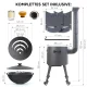 Набор - Учаг с трубой Ø 40 см + казан плоское дно Ø 42,5 см, 12 л + термометр + ролики: 4 шт. + плита + столики: 2 шт. + ручка 