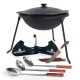 Kasan aus Gusseisen, Aluminiumdeckel, runder Boden, Ø 42,5 cm, 12 l + Untersetzer + Dreibein + Küchenzubehör