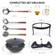 Kasan aus Gusseisen, Aluminiumdeckel, runder Boden, 22 l, Ø 52,7 cm + Untersetzer + Dreibein + Küchenzubehör