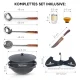Kasan aus Gusseisen, Aluminiumdeckel, runder Boden, Ø 42,5 cm, 12 l + Untergestell + Küchenzubehör
