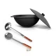 Gusseiserner Kasan, Aluminiumdeckel, runder Boden, Ø 46,5 cm, 16 l + Küchenutensilien